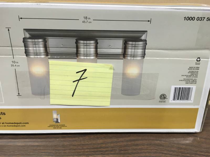 lot 7 image: Hampton Bay Charenton 3-Light Vanity Fixture Brushed Nickel New