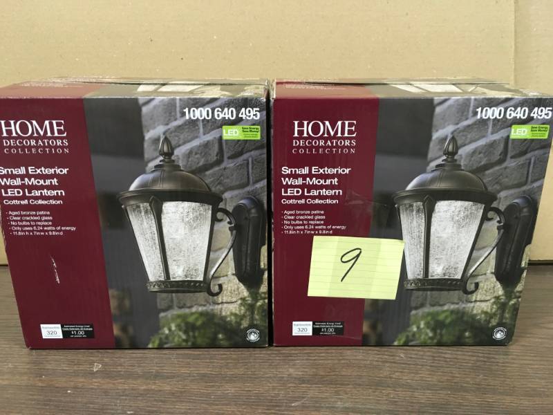lot 9 image: Aged Bronze Patina Outdoor LED Wall Lantern  Lot of 2 New