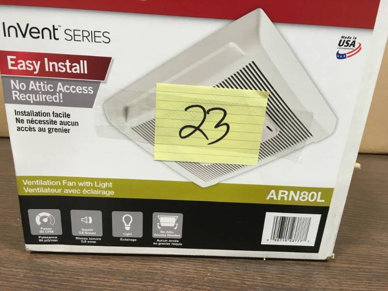 lot 23 image: NuTone ARN80L InVent Series 80 CFM Ceiling Exhaust Bath Fan with Light in good conditions