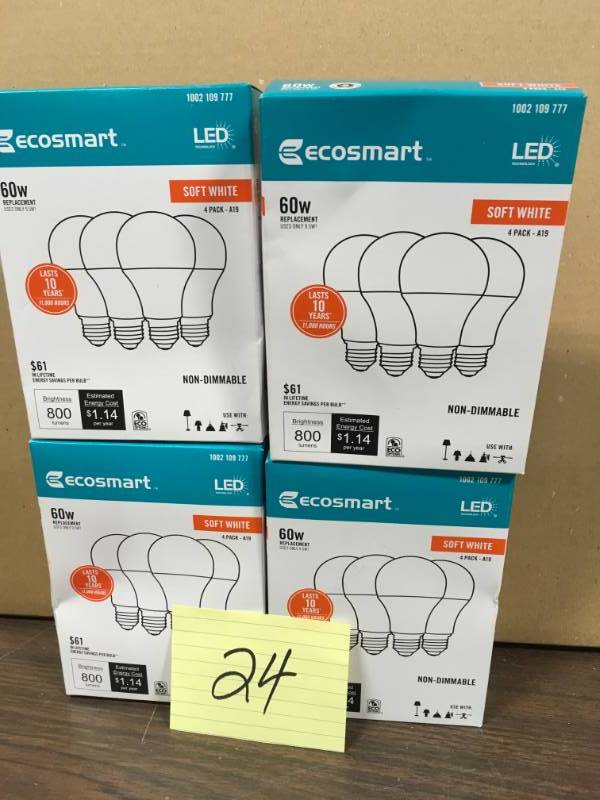 lot 24 image: EcoSmart 60W Equivalent Soft White A19 Non Dimmable LED Light Bulb (4-Pack)  Lot of 4 New