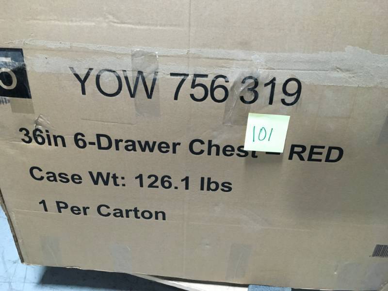 lot 101 image: 36 in. 6-Drawer Top Chest Red not used