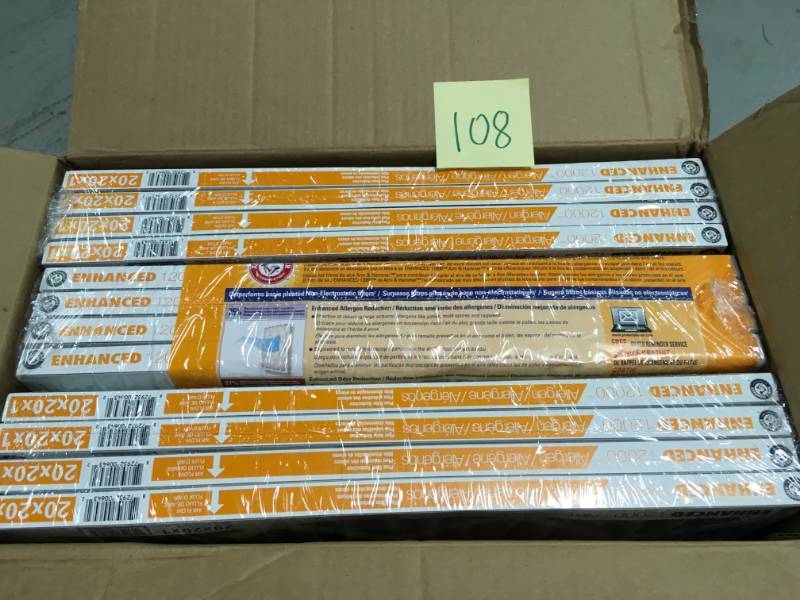 lot 108 image: 20 in. x 20 in. x 1 in. Enhanced Odor, Allergen and Pet Dander Control Air Filter  BOX OF 12 PCS new