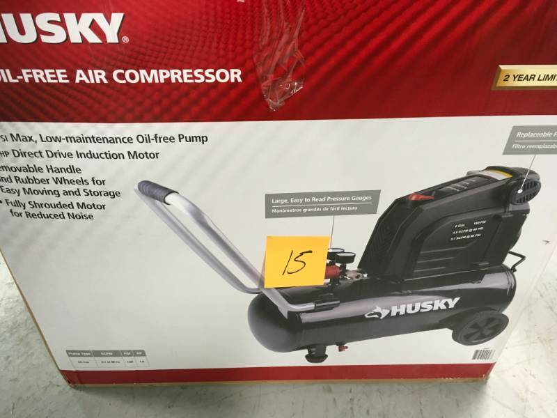 Husky Air Compressor Portable 8-Gallon 150 PSI Oil-Free Pump 12 Amp 1.8 HP 1655 Open  Box