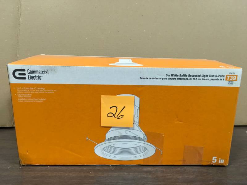 Commercial Electric 624786 5 White Baffle Recessed Light Trim New Lot of 2
