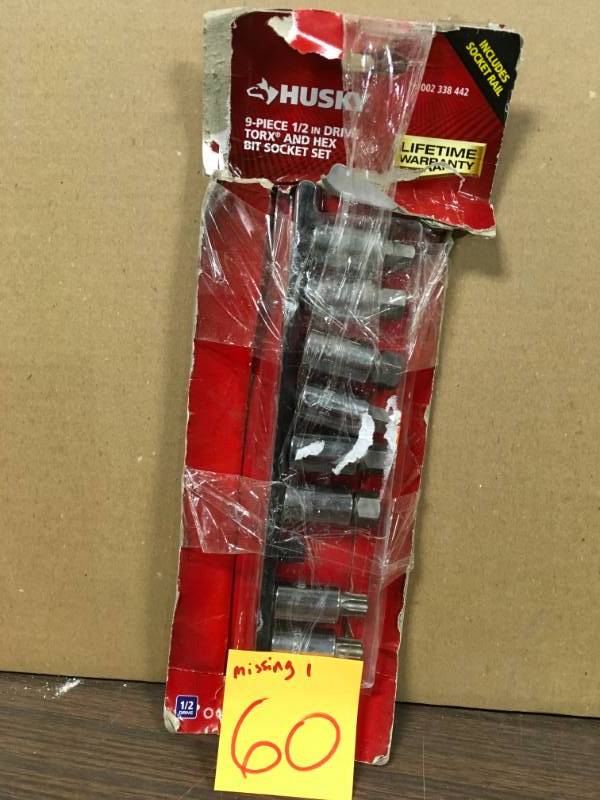 Husky 12 in. Drive Torx and Hex Bit Socket Set (9-Piece)  MISSING ONE PC