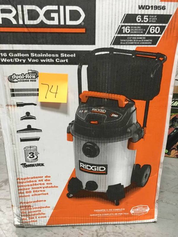 Ridgid 16 Gal. 6.5-Peak HP Stainless Steel Wet Dry Vac  open box not used
