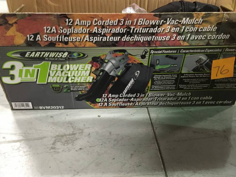 Earthwise 3 in 1 BVM20312 - 12 Amp Corded Blower, Vacuum, Mulcher with Collection bag  open box not used
