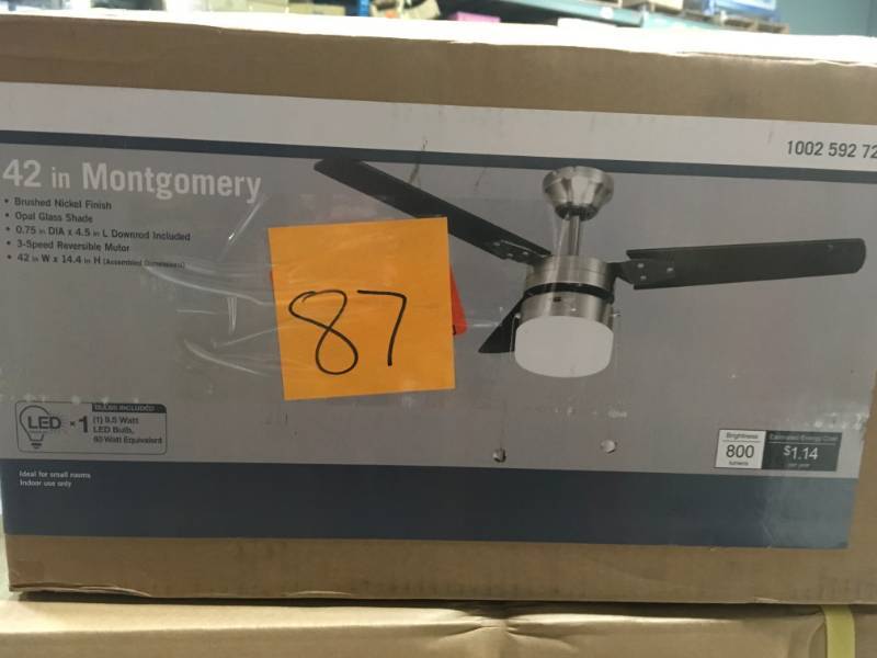 Montgomery 42 in. LED Indoor Brushed Nickel Ceiling Fan with Light Home Dcor open box not used