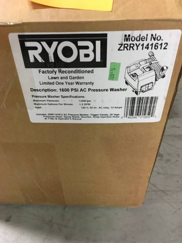 Ryobi ZRRY141612 1,600 PSI 1.2 GPM Electric Pressure Washer open box not used