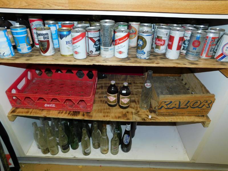 lot 57 image: Plastic Coca Cola Crate-Collectible Empty Beer Cans-Collectible Empty Pop Bottles-Empty Beer Bottles-Etc.