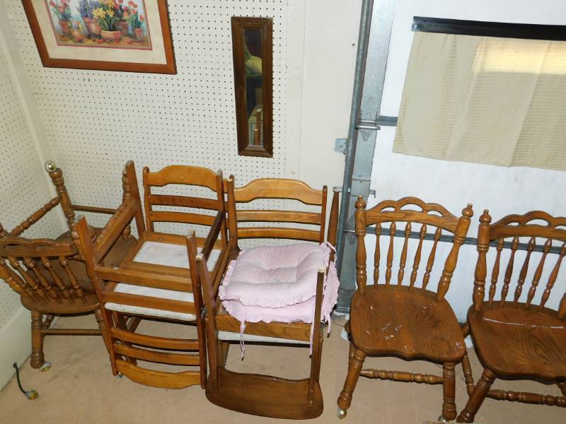 lot 63 image: Eight Wooden Chairs  Two Sets Of Four--(Four Of The Chairs Are On Casters)