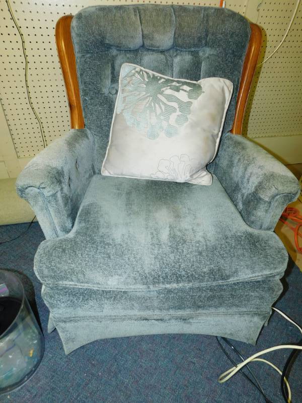 lot 75 image: Light Blue Living Room Chair Rocks & SwivelsPillow is Included