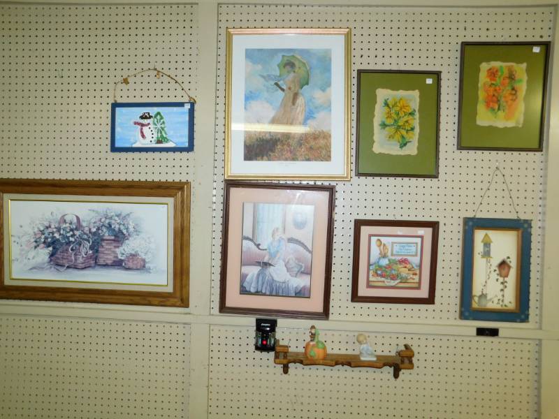 lot 80 image: Eight Pictures & A Shelf With Two Figurines