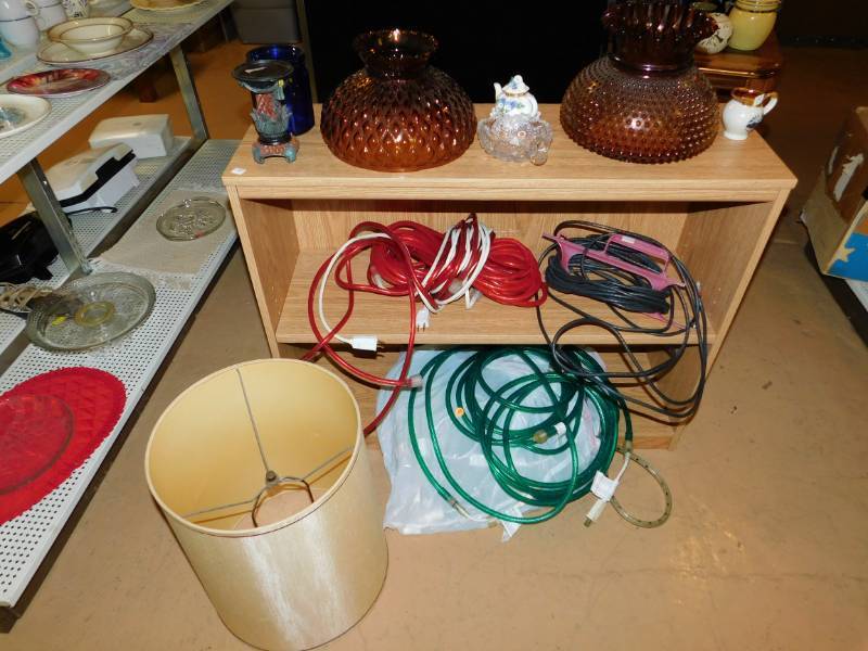 lot 97 image: Shelving Unit And Items On ItRope LightsCableGlass Items