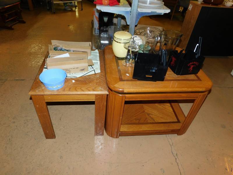 lot 99 image: Two Tables With Contents On ThemKitchen Utinsels, Knives, Glass Items