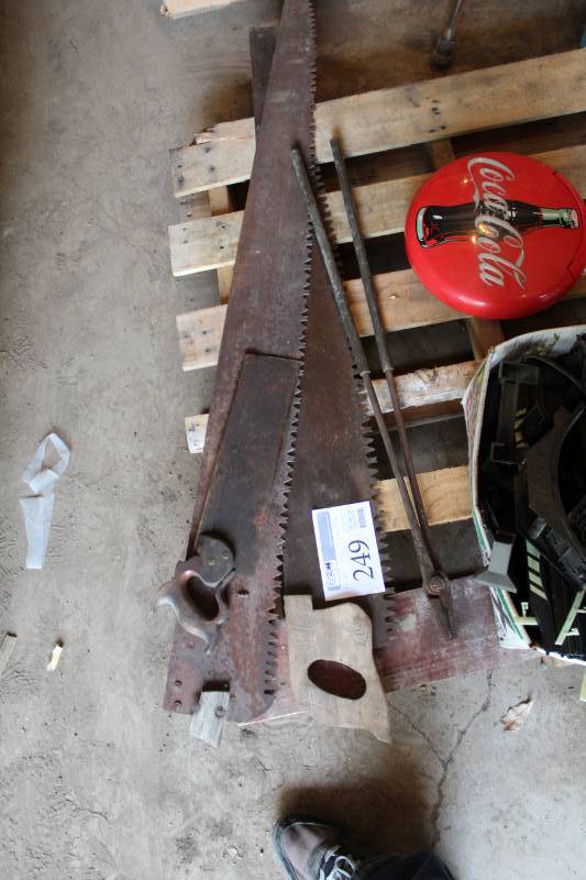 lot 249 image: Wood Saws, Blacksmith Tongs