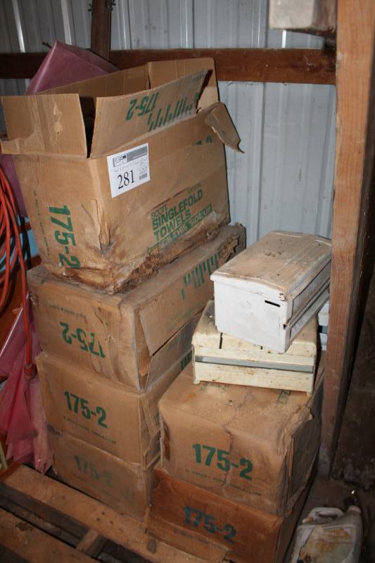 lot 281 image: Lot of (3) Paper Towel Dispensers, w 6-Boxes of Paper Towels