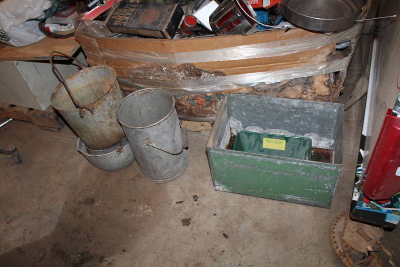 lot 218 image: Lot of (7) Metal Pails, Baskets, Bins