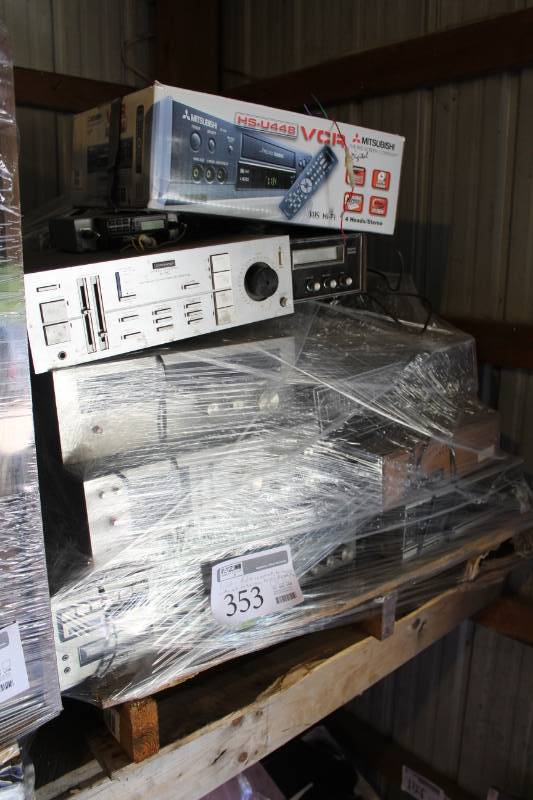 lot 353 image: Audio Equipment, Mitsubishi VCR, Pioneer Stereo Amp, AM Transceiver, Cassette Desk, AMFM Stereo, 8-Track Player, And More