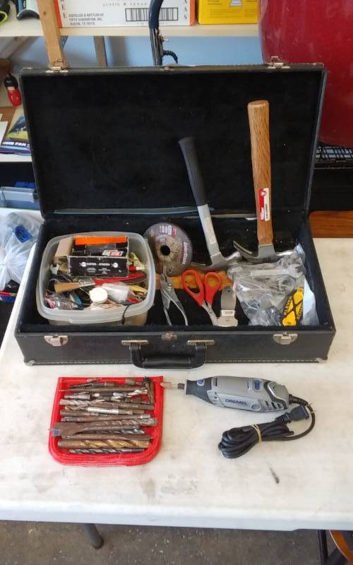 lot 6 image: Dremel 3000  & CaseBox Full Of Hand Tools, Hardware, Drill Bits