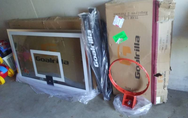 lot 40 image: 2-GOALRILLA 60 Glass Back Boards (#B5002 - $1300), 1-Set Of Mounting Brackets, 1-Hoop