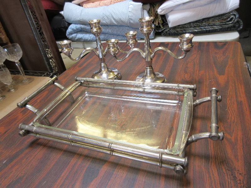 CANDLEABRAS AND BAMBOO DESIGN SERVING TRAY