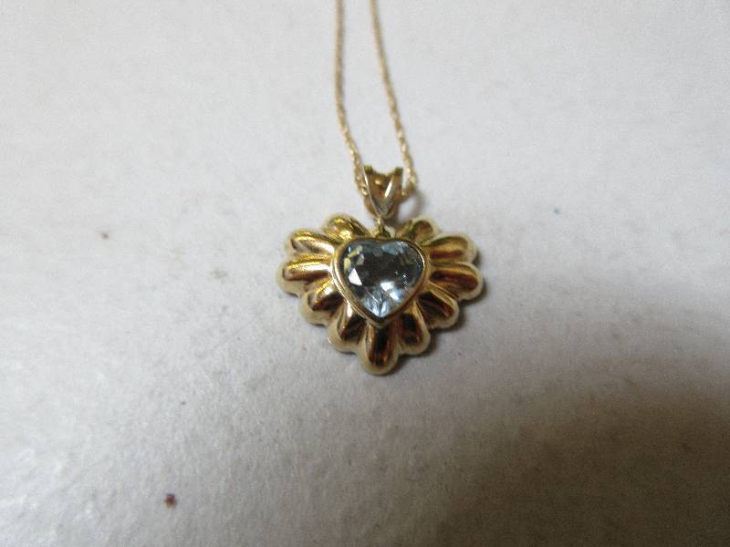 10K YG BLUE TOPAZ HEART NECKLACE