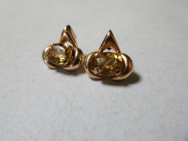 TESTED 18K ROSE GOLD DECO CITRINE EARRINGS
