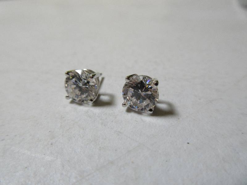 14K WHITE GOLD 4CTW. CZ STUD EARRINGS