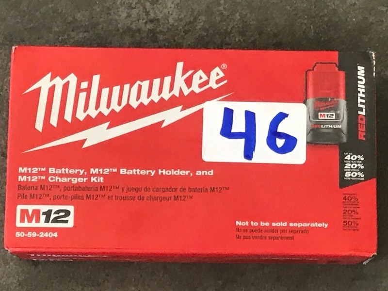 lot 46 image: New Milwaukee M12 Battery, Battery ...