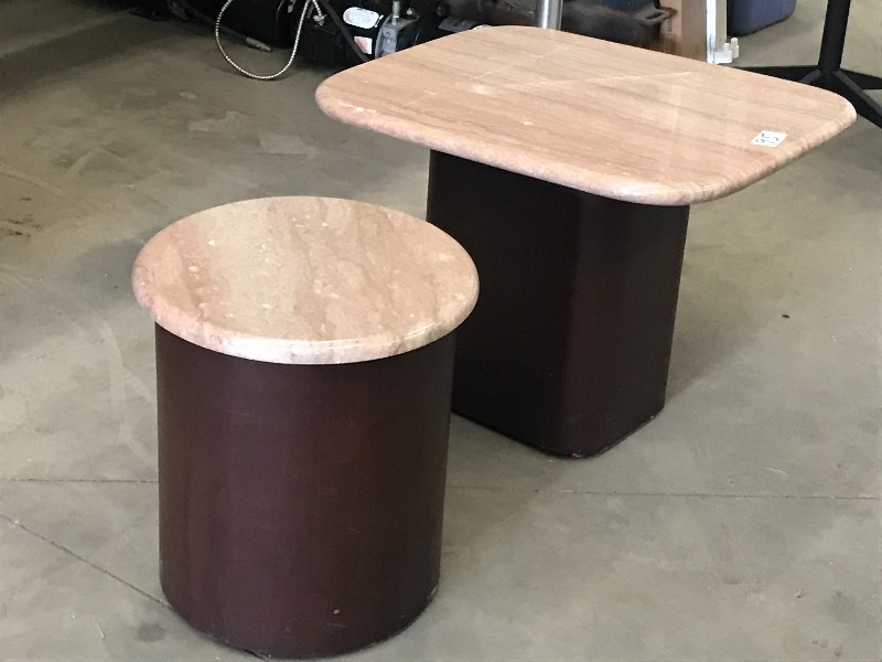 lot 95 image: Lot Of (2) Granite-Top Tables (1) ...