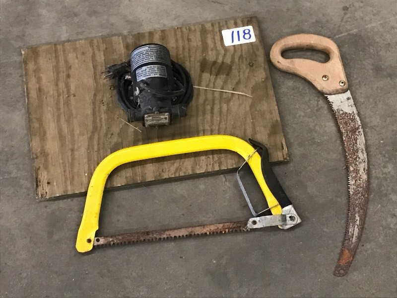 lot 118 image: Lot Of (2) Hand Saws & (1) FloTec ...