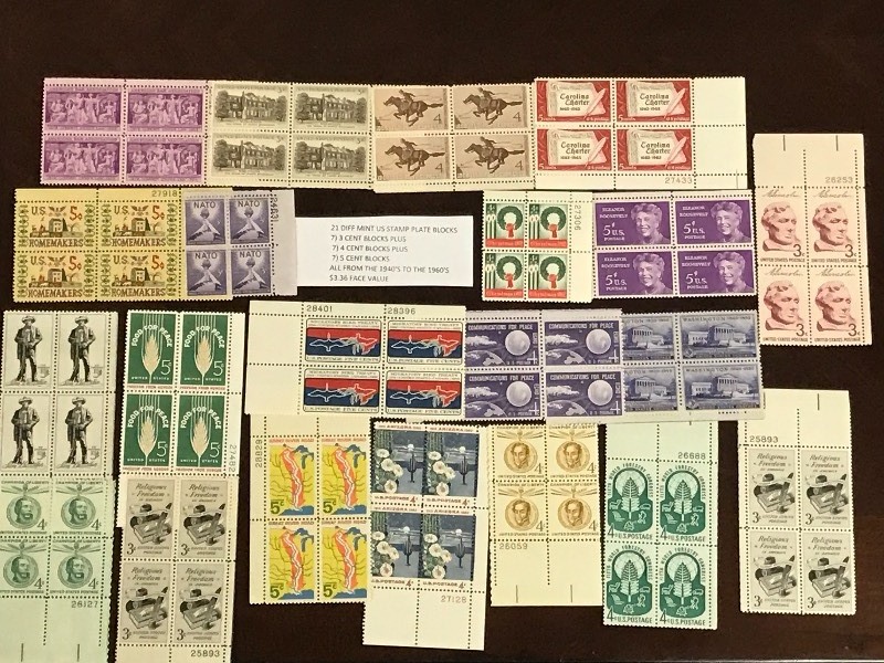 (21) Different Mint US Stamp Plate Blocks