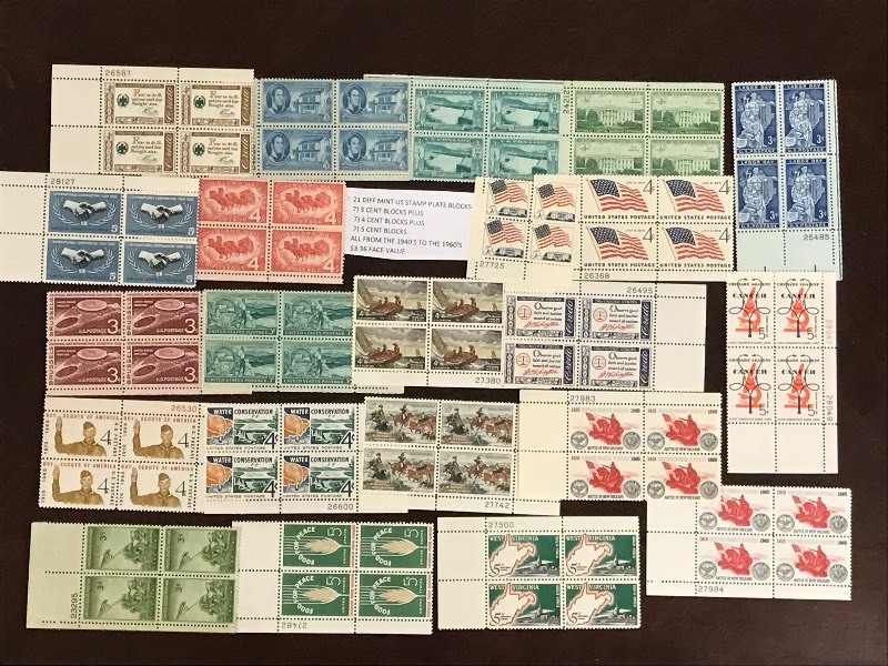 (21) Different Mint US Stamp Plate Blocks