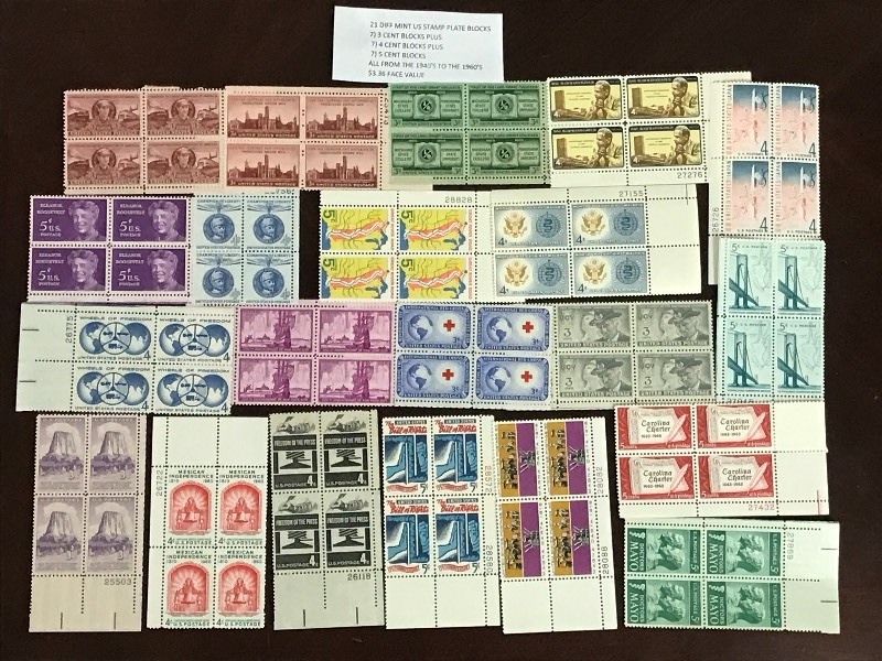 (21) Different Mint US Stamp Plate Blocks