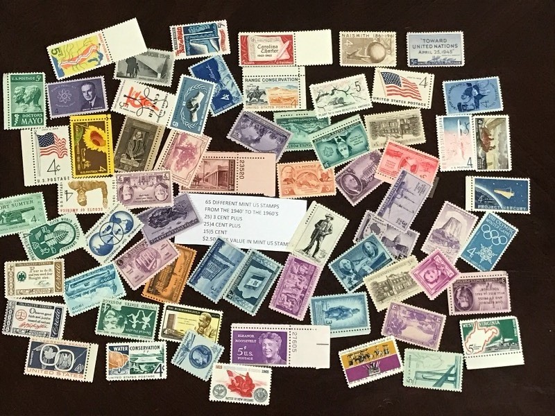 (65) Different Mint US Stamps