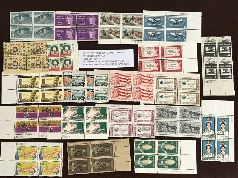 (20) Different Mint US Stamp Plate Blocks