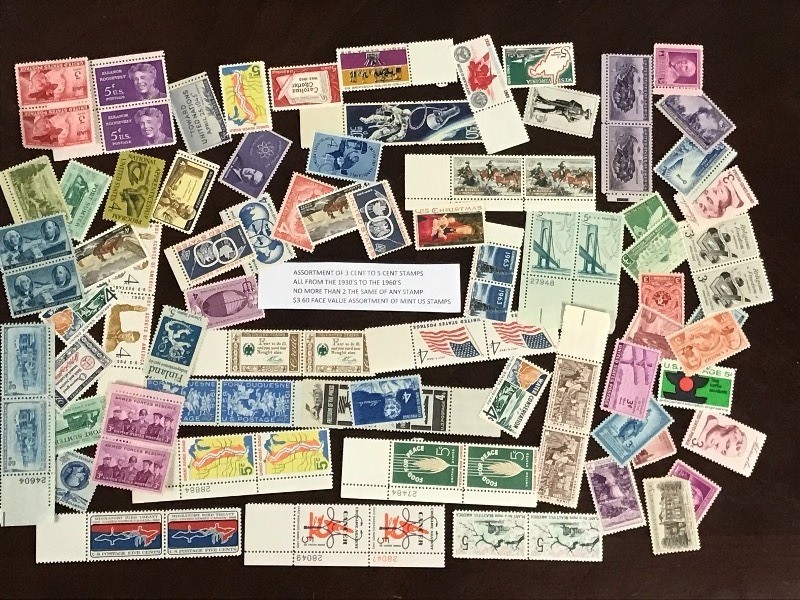 Assortment Of 3-Cent & 5-Cent Stamps