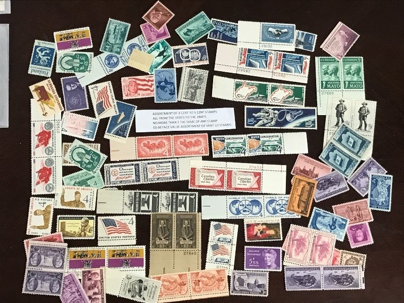 Assortment Of 3-Cent & 5-Cent Stamps