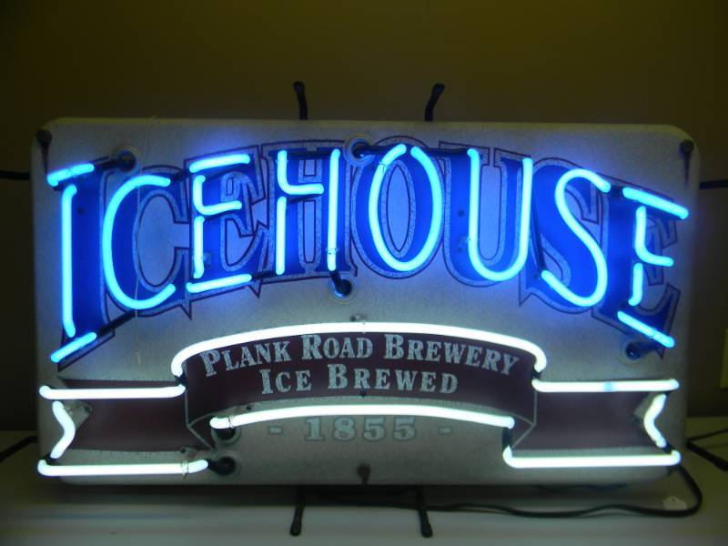 lot 5 image: ICEHOUSE PLANK ROAD BREWERY ICE BREWED 1855 - NICE NEON - WORKS - APPROX 35 BY 21 - SEE PICTURES