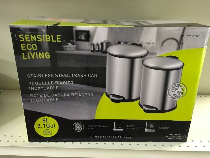 lot 30 image: Eko 8L 2PK Stainless Steel Garbage Cans, Retail $19.99