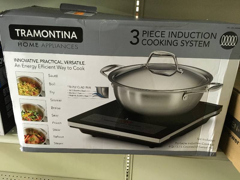 lot 63 image: Tramontina 3 PC Induction Cooking System, Retail $69.99
