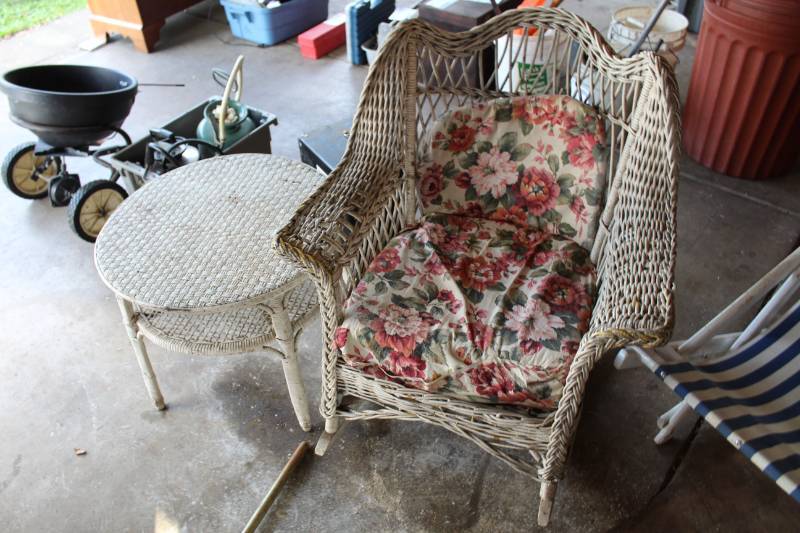 Wicker Rocking Chair, Side Table