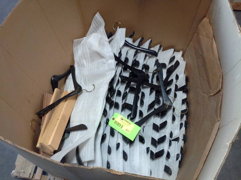 lot 2033 image: Partial Large Box of Wooden Hangers