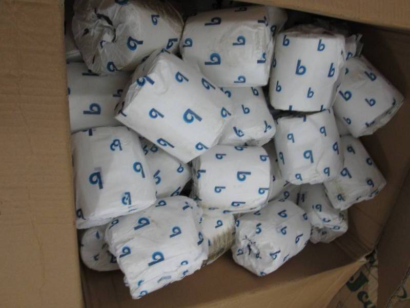 Box of Wrapped Rolls of Toilet Pape...