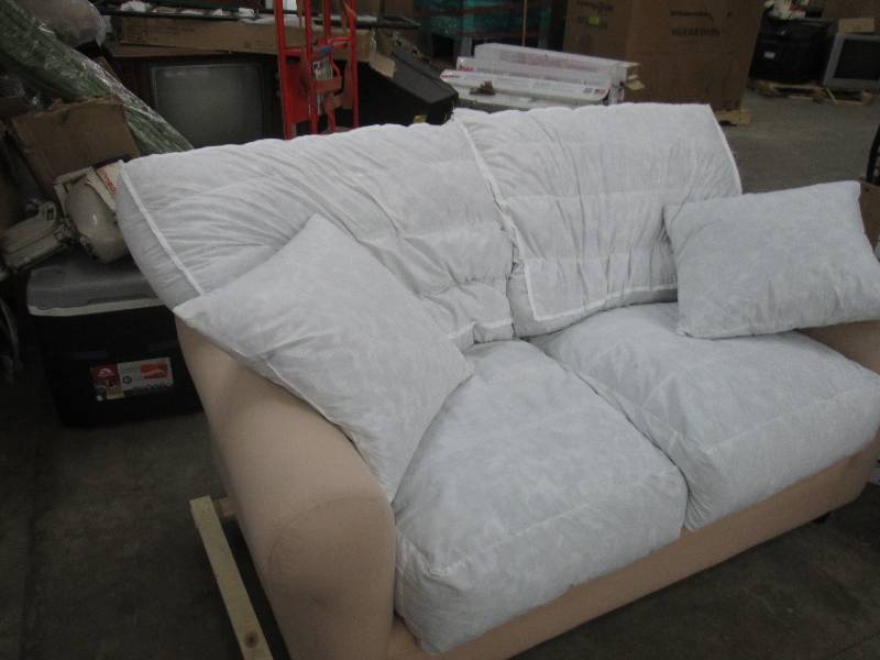 2 Cushion love seat from JC Penney, super comfortable down filled cushions, slip cover not included, make your own or order online