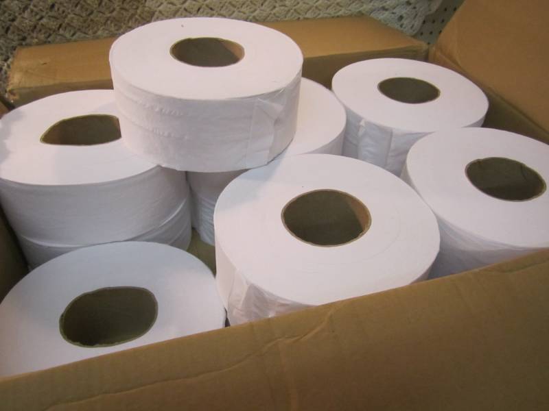 lot 63 image: Case of 12 Rolls of 2-Ply White Jum...