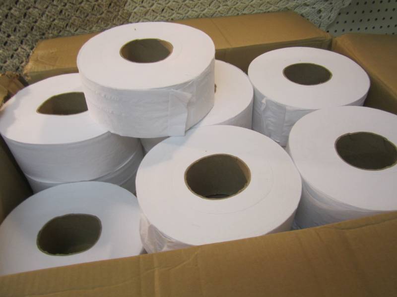 lot 65 image: Case of 12 Rolls of 2-Ply White Jum...