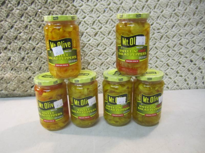 lot 114 image: 6 Jars of Salad Peppers 3 Sweet and...