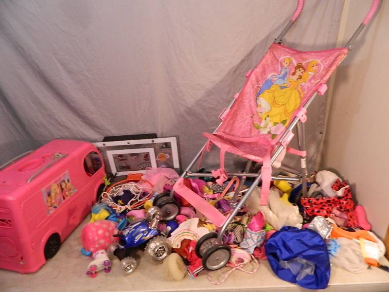 lot 173 image: Doll Clothing, Stroller, Barbie Van, Etc